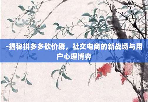 -揭秘拼多多砍价群，社交电商的新战场与用户心理博弈