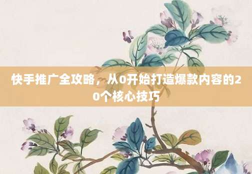快手推广全攻略,从0开始打造爆款内容的20个核心技巧