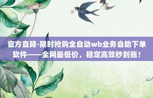 官方直降·限时抢购全自动wb业务自助下单软件——全网最低价，稳定高效秒到账！