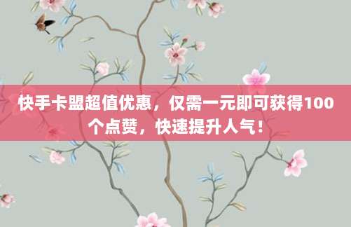 快手卡盟超值优惠，仅需一元即可获得100个点赞，快速提升人气！