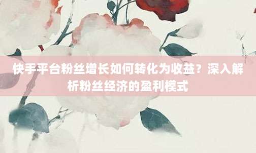 快手平台粉丝增长如何转化为收益？深入解析粉丝经济的盈利模式